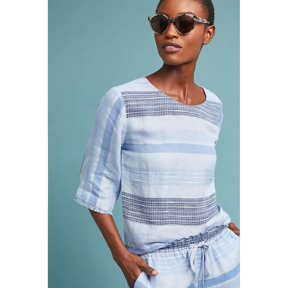Cloth & Stone by Anthropologie Textured Stripe Pullover XS Linen Blend Top NWOT